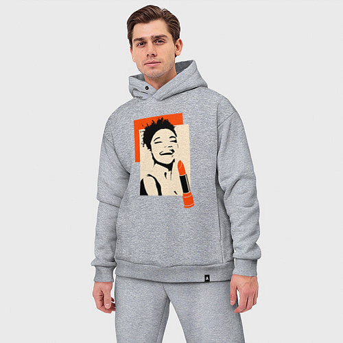 Мужской костюм оверсайз Девушка с помадой в стиле поп-арт / Меланж – фото 3