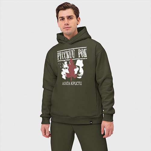 Мужской костюм оверсайз Агата Кристи силуэт лиц / Хаки – фото 3