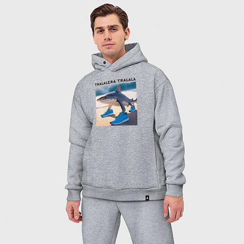 Мужской костюм оверсайз Tralalera tralala - shark - brainrot meme / Меланж – фото 3