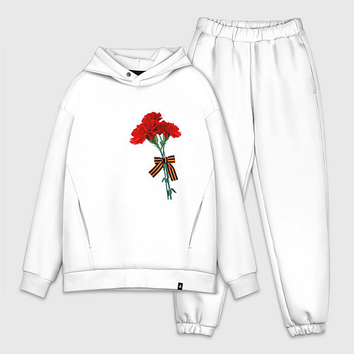 Мужской костюм оверсайз Букет гвоздики и георгиевская лента / Белый – фото 1