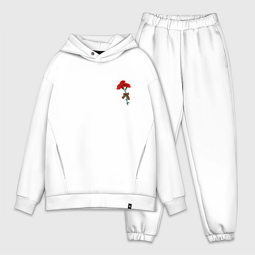 Мужской костюм оверсайз Гвоздики и георгиевская лента / Белый – фото 1