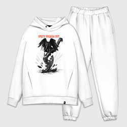 Мужской костюм оверсайз Чёрный ворон и боевой топор воина, цвет: белый