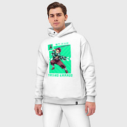 Мужской костюм оверсайз Клинок рассекающий демонов Тандзиро с катаной, цвет: белый — фото 2