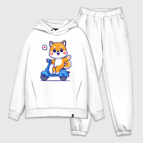 Мужской костюм оверсайз Собачка на мотороллере / Белый – фото 1