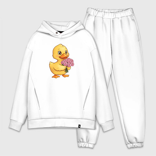 Мужской костюм оверсайз Желтая уточка с букетом роз / Белый – фото 1