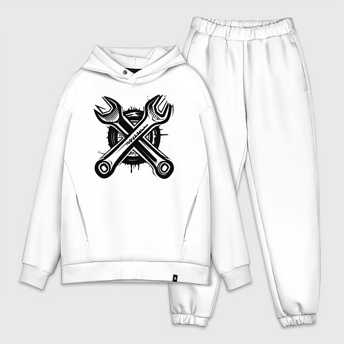 Мужской костюм оверсайз Черные рожковые ключи / Белый – фото 1