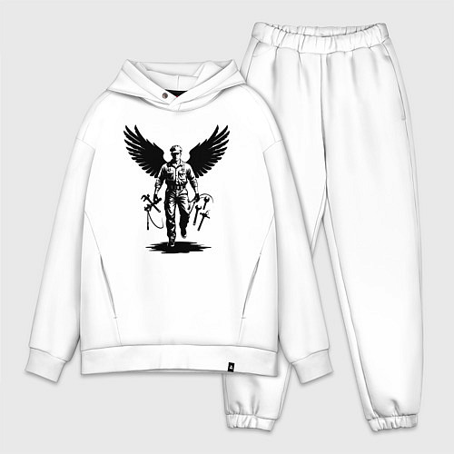 Мужской костюм оверсайз Крылатый мастер с инструментами / Белый – фото 1