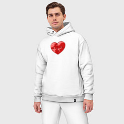 Мужской костюм оверсайз Красное сердце из пазлов, цвет: белый — фото 2