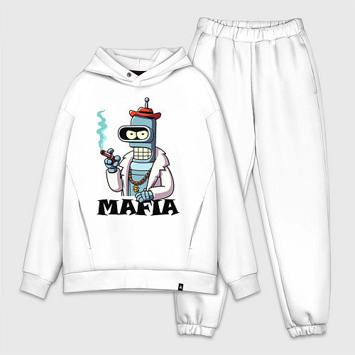 Мужской костюм оверсайз Бендер в шубе с сигарой - мафия / Белый – фото 1