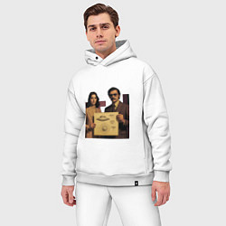 Мужской костюм оверсайз Мужчина и девушка с чертежом НЛО ретрофутуризм поп, цвет: белый — фото 2