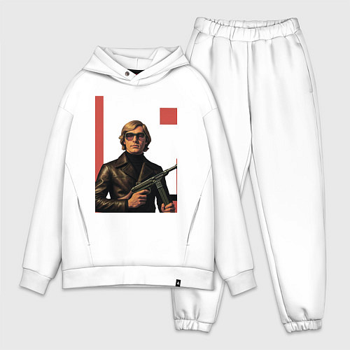 Мужской костюм оверсайз Мужчина с автоматом ретрофутуризм поп-арт 1970-е / Белый – фото 1