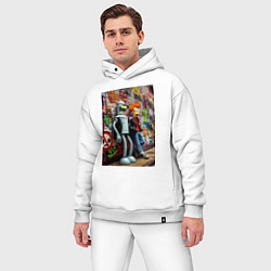 Мужской костюм оверсайз Бендер и Фрай рядом со стеной с граффити, цвет: белый — фото 2