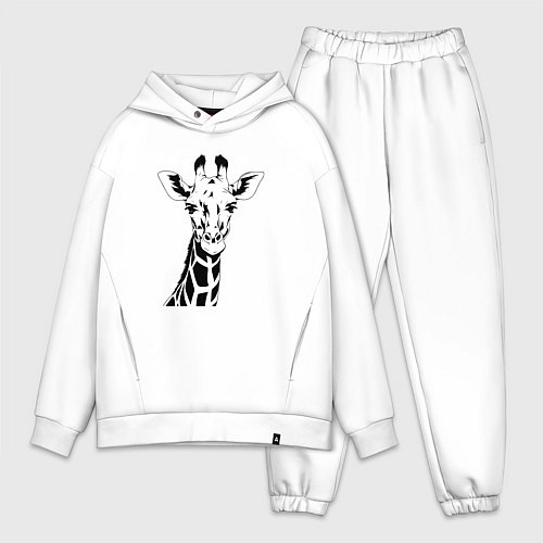 Мужской костюм оверсайз Чёрно-белый портрет жирафа / Белый – фото 1