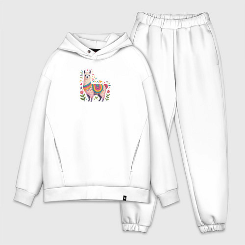 Мужской костюм оверсайз Альпака с сердечками и цветами / Белый – фото 1