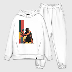 Мужской костюм оверсайз Поп-арт неандерталец, цвет: белый