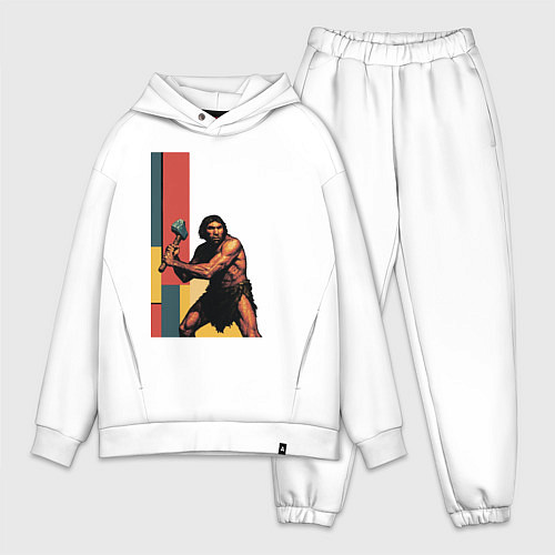 Мужской костюм оверсайз Поп-арт неандерталец / Белый – фото 1