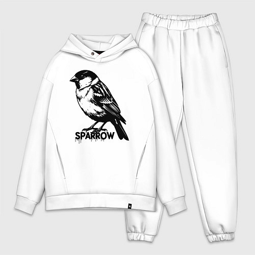 Мужской костюм оверсайз Графический воробей / Белый – фото 1