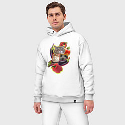 Мужской костюм оверсайз Кото-салат - мем с котами, цвет: белый — фото 2