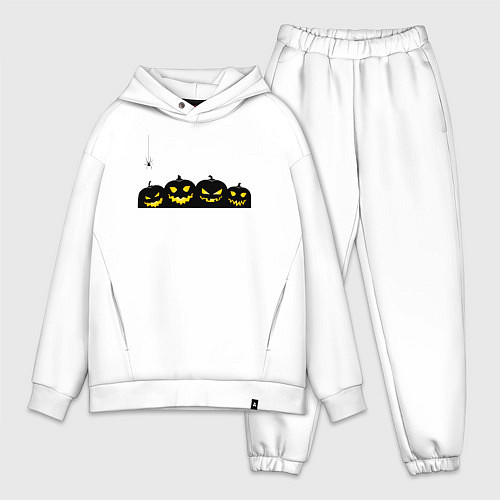 Мужской костюм оверсайз Хэллоуин и счастливые злые тыквы / Белый – фото 1