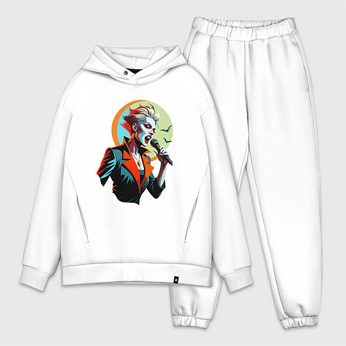 Мужской костюм оверсайз Певица рок вампир с микрофоном / Белый – фото 1