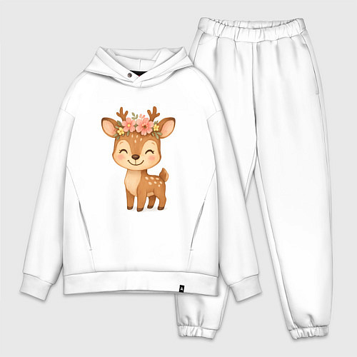 Мужской костюм оверсайз Милый олененок с венком / Белый – фото 1