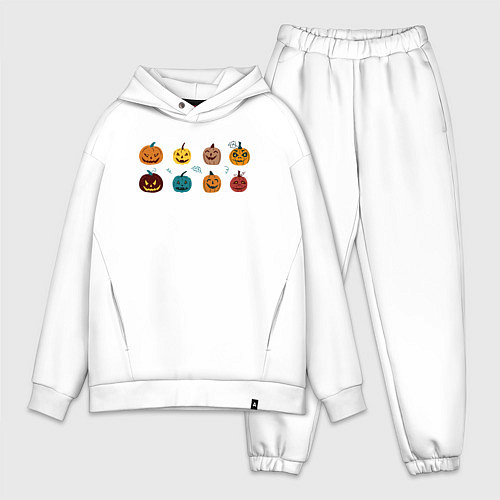 Мужской костюм оверсайз Разноцветные тыквы Джека на Хэллоуин / Белый – фото 1