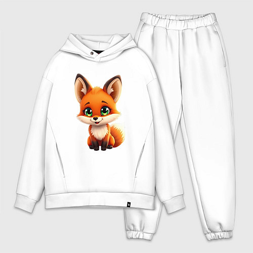 Мужской костюм оверсайз Пушистая радость: Лисёнок в мультяшном стиле / Белый – фото 1