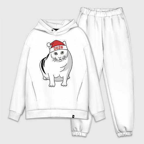 Мужской костюм оверсайз Мемный кот Бендер - 2026 / Белый – фото 1