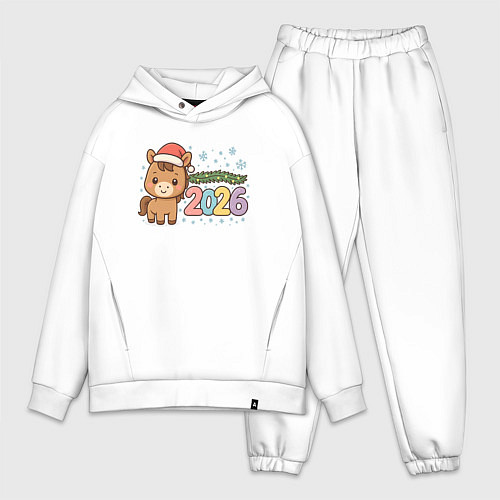 Мужской костюм оверсайз Новогодняя лошадка 2026 / Белый – фото 1