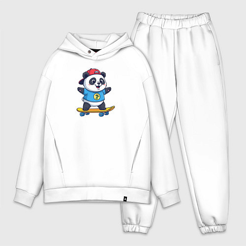 Мужской костюм оверсайз Милая панда на скейте / Белый – фото 1