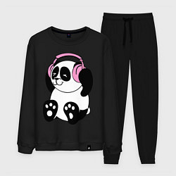 Костюм хлопковый мужской Panda in headphones панда в наушниках, цвет: черный
