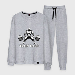 Костюм хлопковый мужской Train hard тренируйся усердно, цвет: меланж