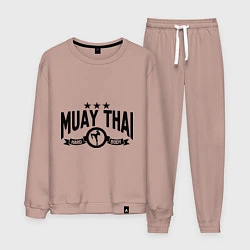 Костюм хлопковый мужской Muay thai boxing, цвет: пыльно-розовый