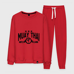 Костюм хлопковый мужской Muay thai boxing, цвет: красный