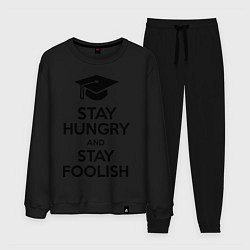 Костюм хлопковый мужской Stay Hungry & Stay Foolish, цвет: черный