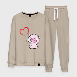 Костюм хлопковый мужской Pig Love, цвет: миндальный