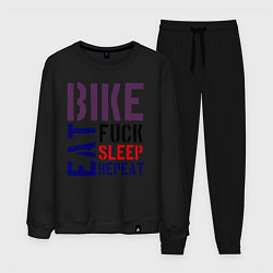 Костюм хлопковый мужской Bike eat sleep repeat, цвет: черный