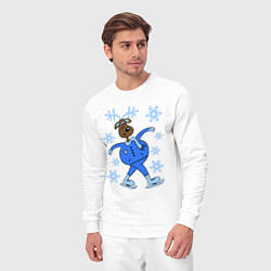 Костюм хлопковый мужской Олень на коньках, цвет: белый — фото 2