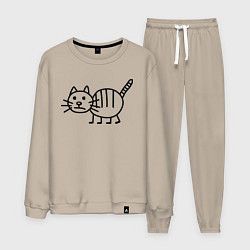 Костюм хлопковый мужской Рисунок кота, цвет: миндальный