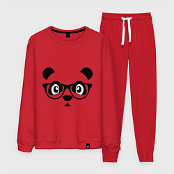 Костюм хлопковый мужской Панда в очках, цвет: красный