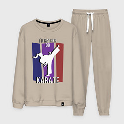 Костюм хлопковый мужской Id rather do karate, цвет: миндальный