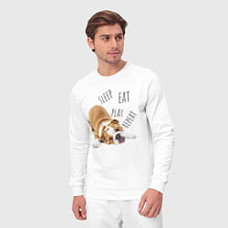 Костюм хлопковый мужской Sleep Eat Play Repeat Бульдог, цвет: белый — фото 2