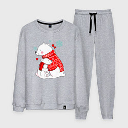 Костюм хлопковый мужской Медведица с медвежонеком, цвет: меланж