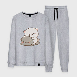 Костюм хлопковый мужской Милые котики, цвет: меланж