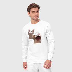 Костюм хлопковый мужской Cat Pop - Мем, цвет: белый — фото 2