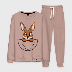 Костюм хлопковый мужской Кенгуренок в сумке, цвет: пыльно-розовый