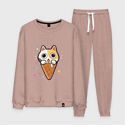 Костюм хлопковый мужской Ice Cream Cat, цвет: пыльно-розовый