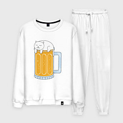 Костюм хлопковый мужской Beer Cat, цвет: белый