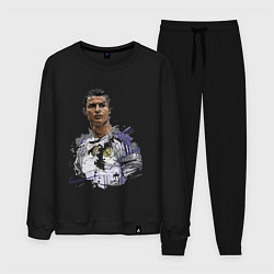 Костюм хлопковый мужской Cristiano Ronaldo Manchester United Portugal, цвет: черный