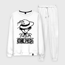 Костюм хлопковый мужской Луффи пират Соломенной шляпы, цвет: белый